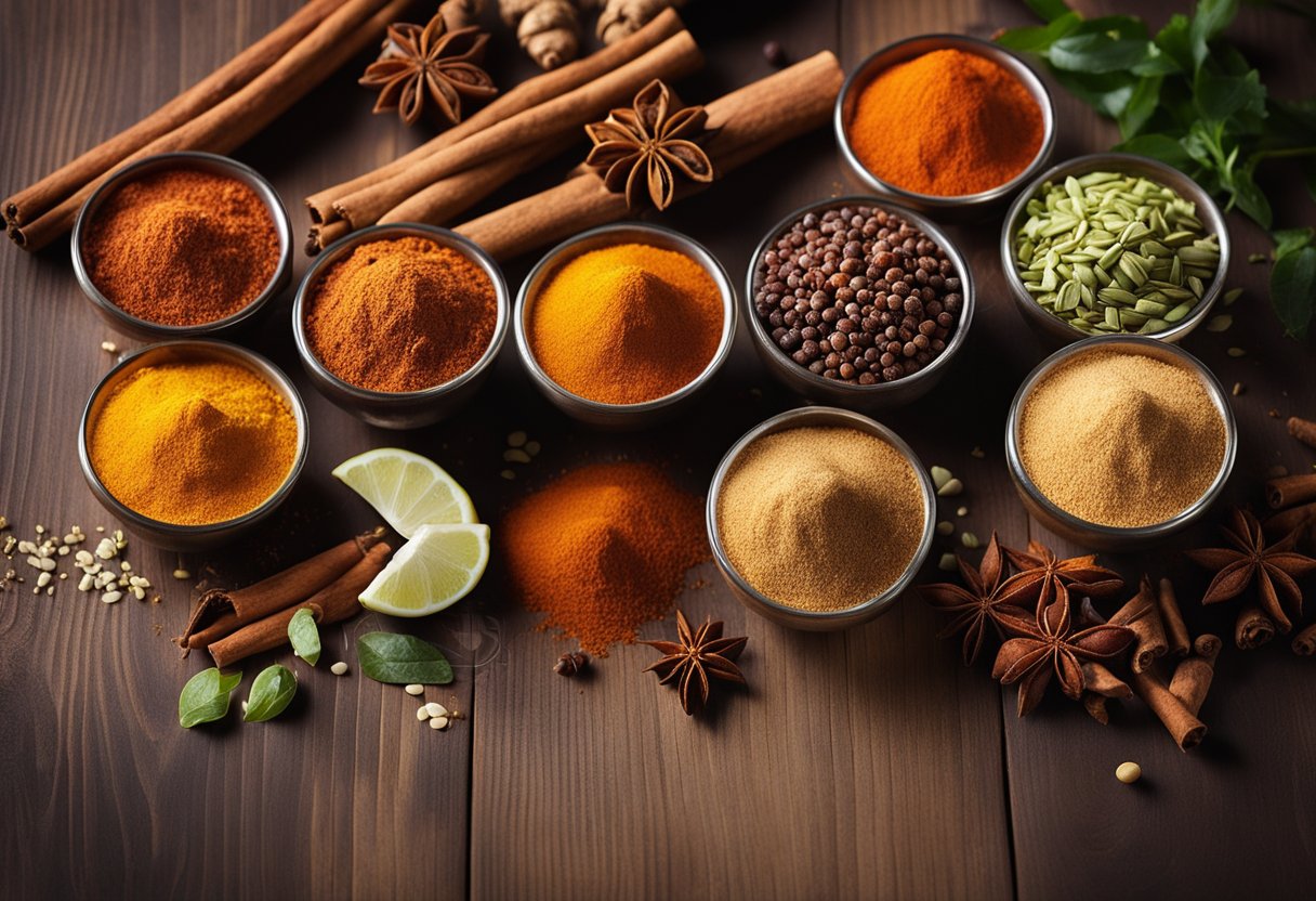 A variety of appetite suppressant spices, including cinnamon, cayenne pepper, and ginger, arranged on a wooden cutting board