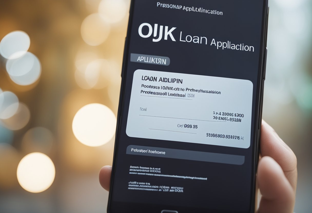 A smartphone displaying a loan application with OJK certification