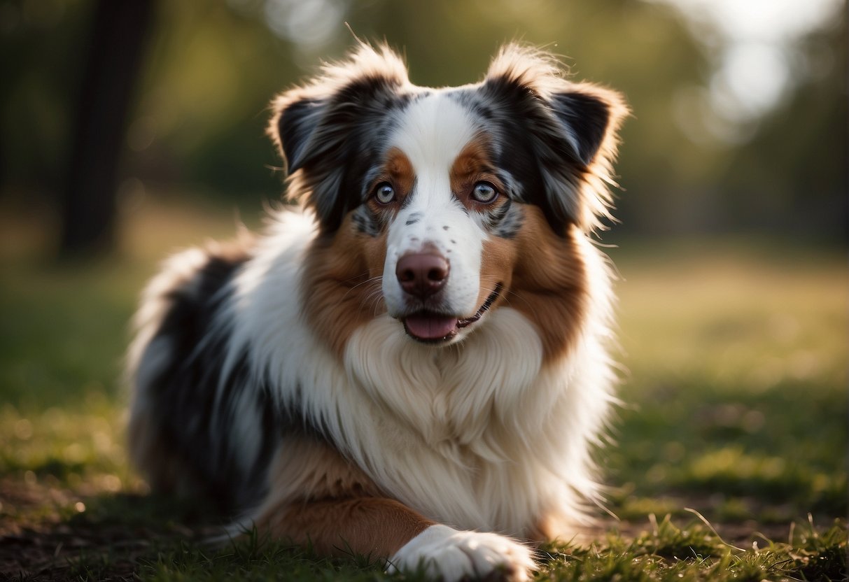 The Australian shepherd's fur stands on end