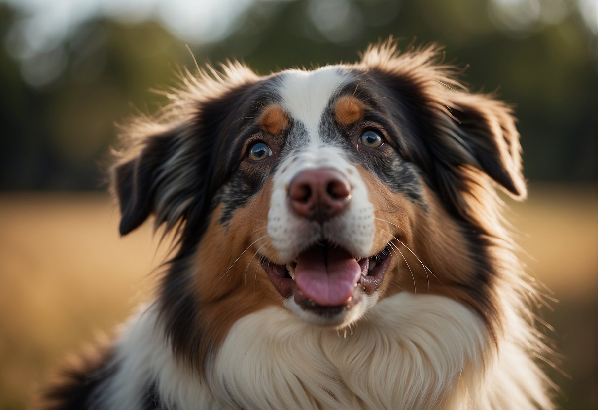 A happy Australian shepherd's fur grows while enjoying good health and wellness