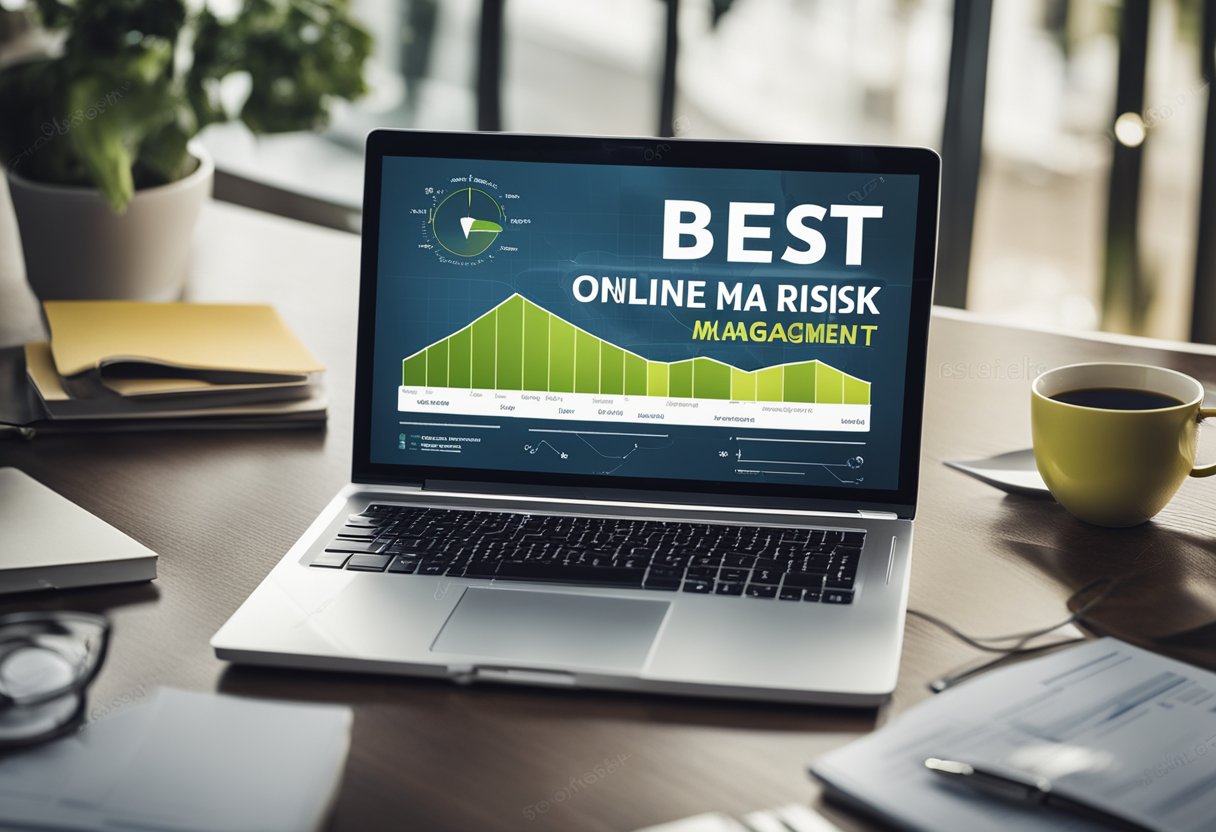 A laptop displaying "Best Online Loan Risk Management" with charts and graphs