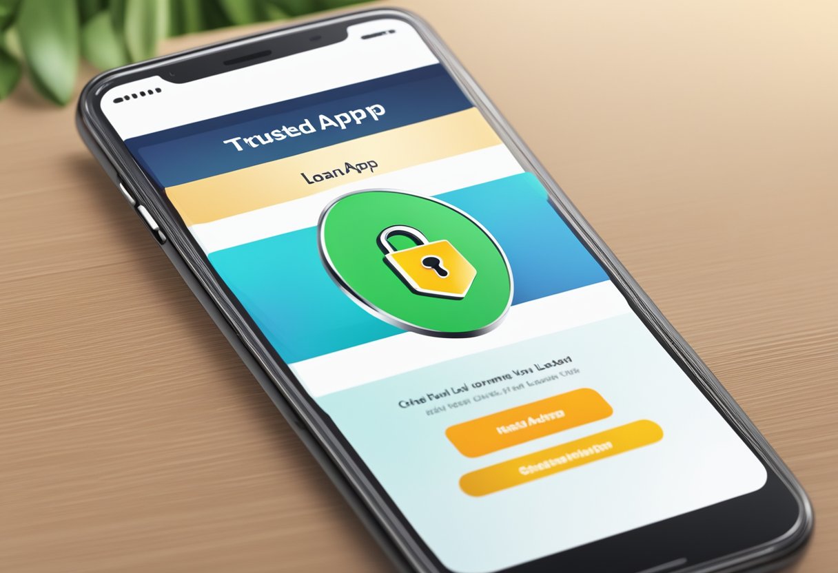 A smartphone displaying a trusted online loan app with a secure lock icon