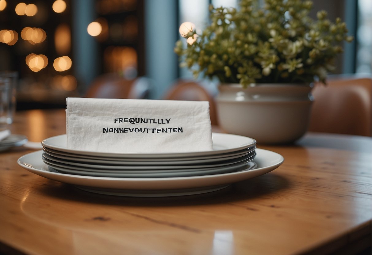 A table with a plate of Nonnevotten, a stack of napkins, and a sign that reads "Frequently Asked Questions about Nonnevotten"