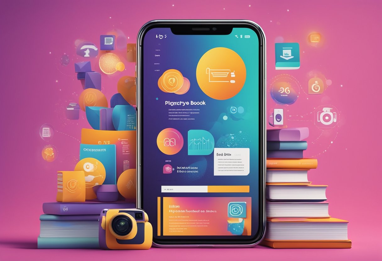 A vibrant Instagram ad featuring a captivating book cover, surrounded by eye-catching graphics and compelling text, grabs the attention of scrolling users