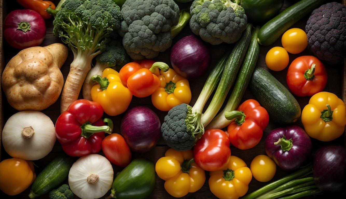 A variety of unique vegetables arranged in a colorful display, showcasing their different shapes, sizes, and textures