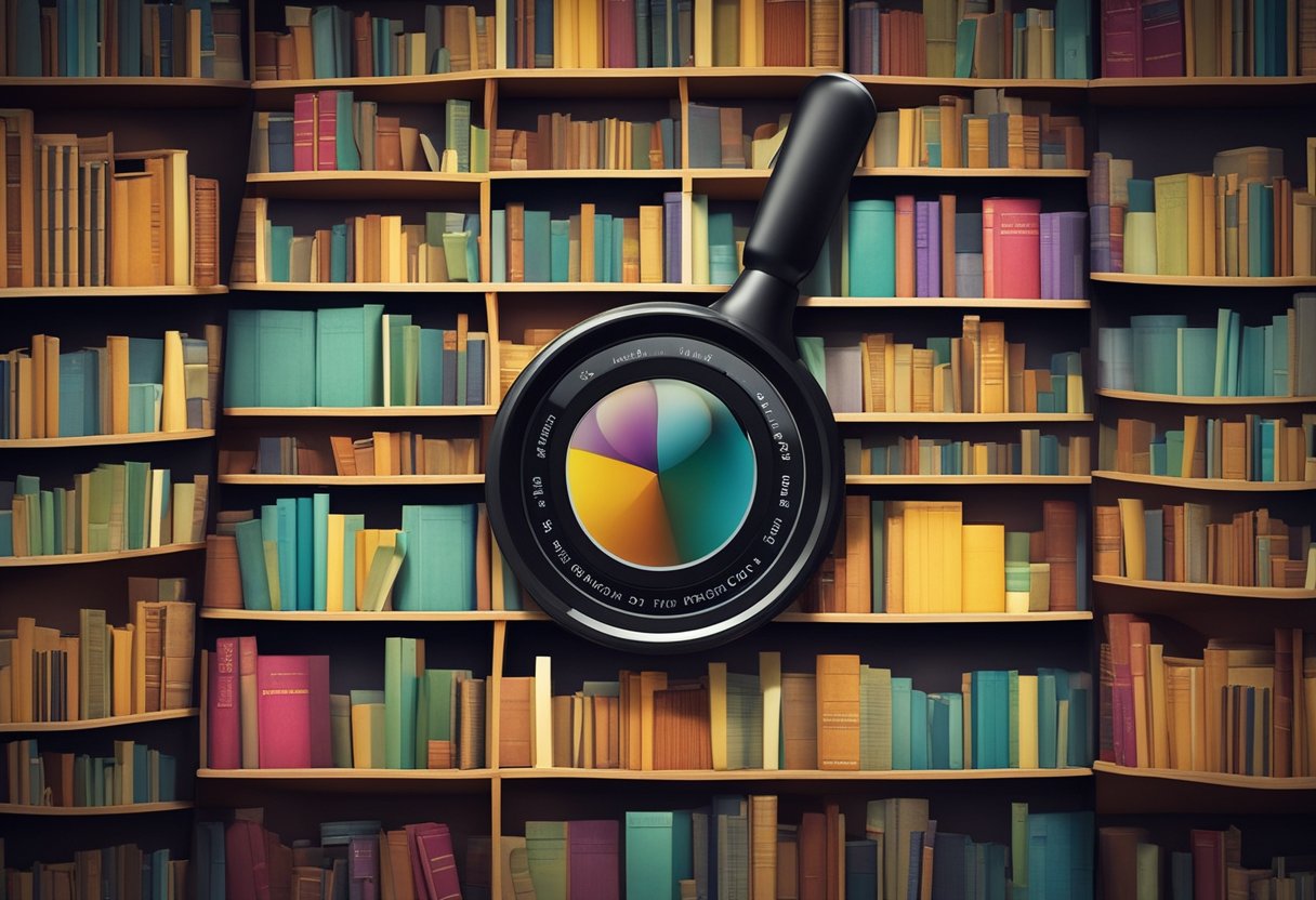 A book cover with bold text and vibrant colors catches the eye on a crowded bookshelf. A magnifying glass hovers over the title, emphasizing the focus on psychological engagement