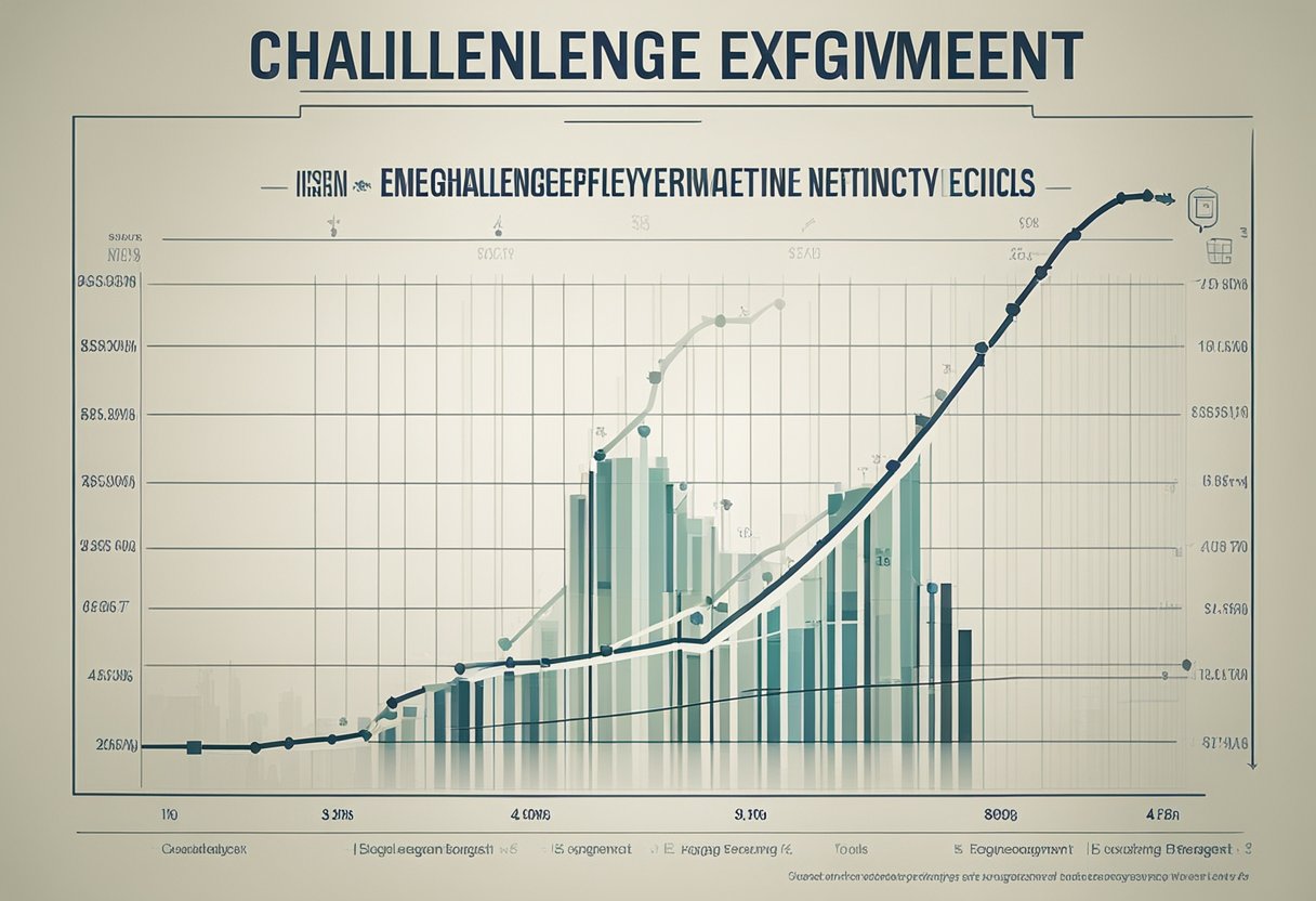 A graph showing various engagement metrics rising above a static line representing clicks, with the title "Challenges in Measuring Engagement Effectively" above