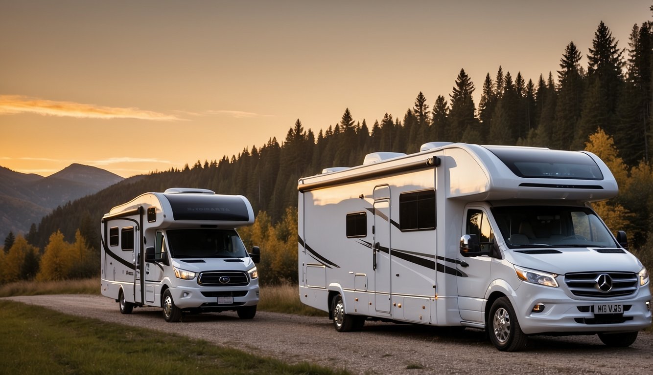 The scene shows the evolution of RVs from horse-drawn wagons to modern motorhomes, with key milestones and technological advancements highlighted