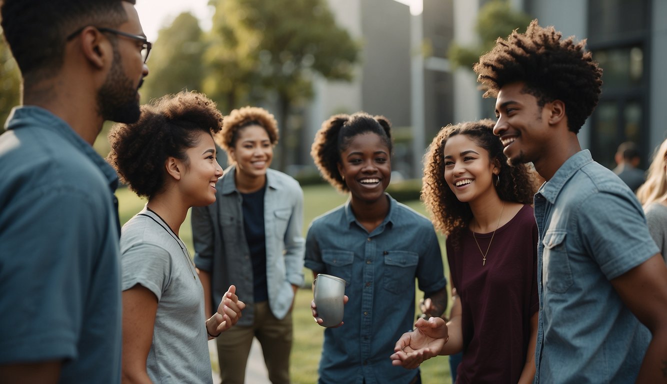 A group of diverse young people gather in a circle, engaged in conversation and team-building activities. The leader facilitates discussions and encourages participation, fostering a sense of community and trust