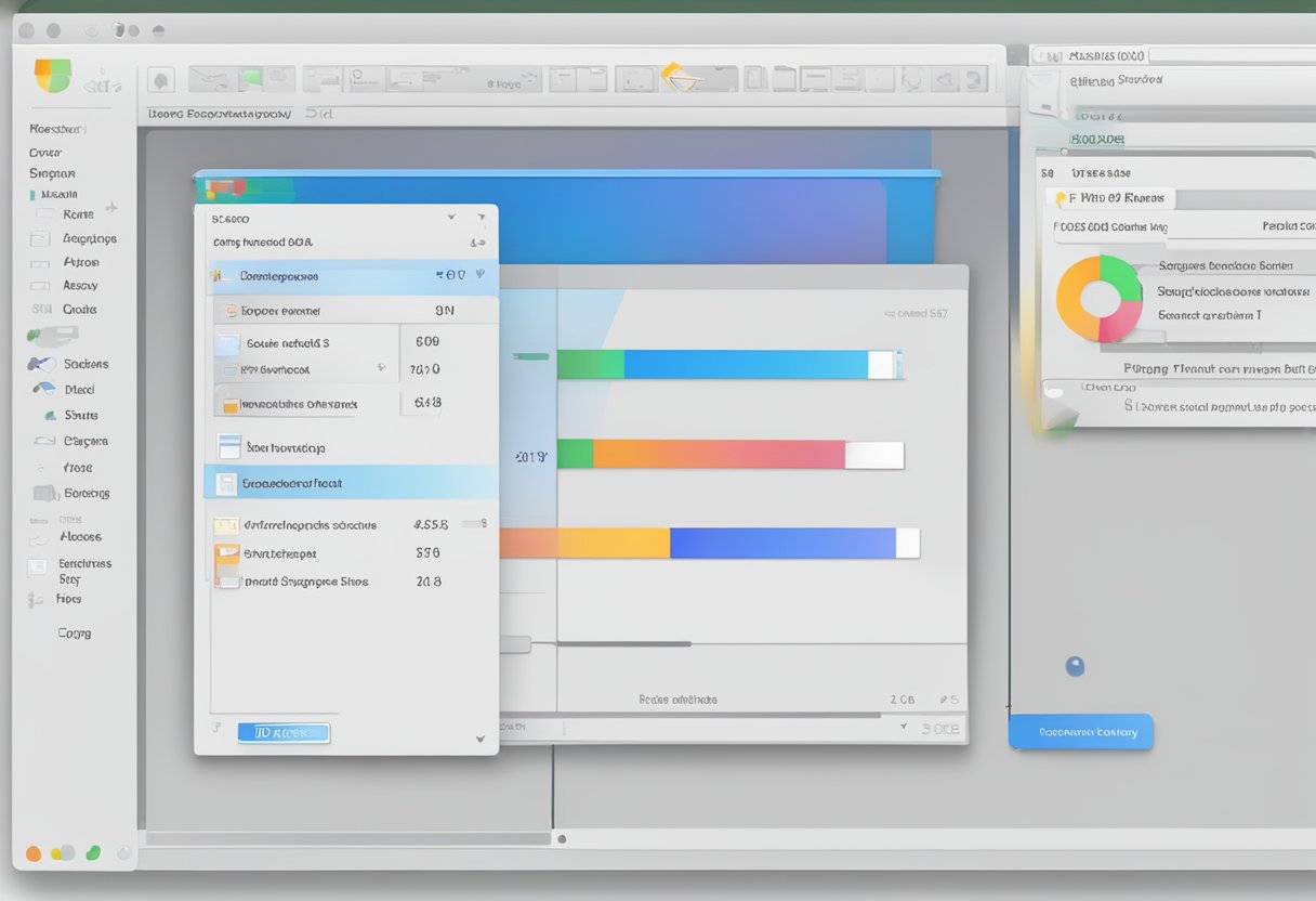 A computer screen shows a progress bar as files are backed up. Another screen displays a similar bar as files are restored