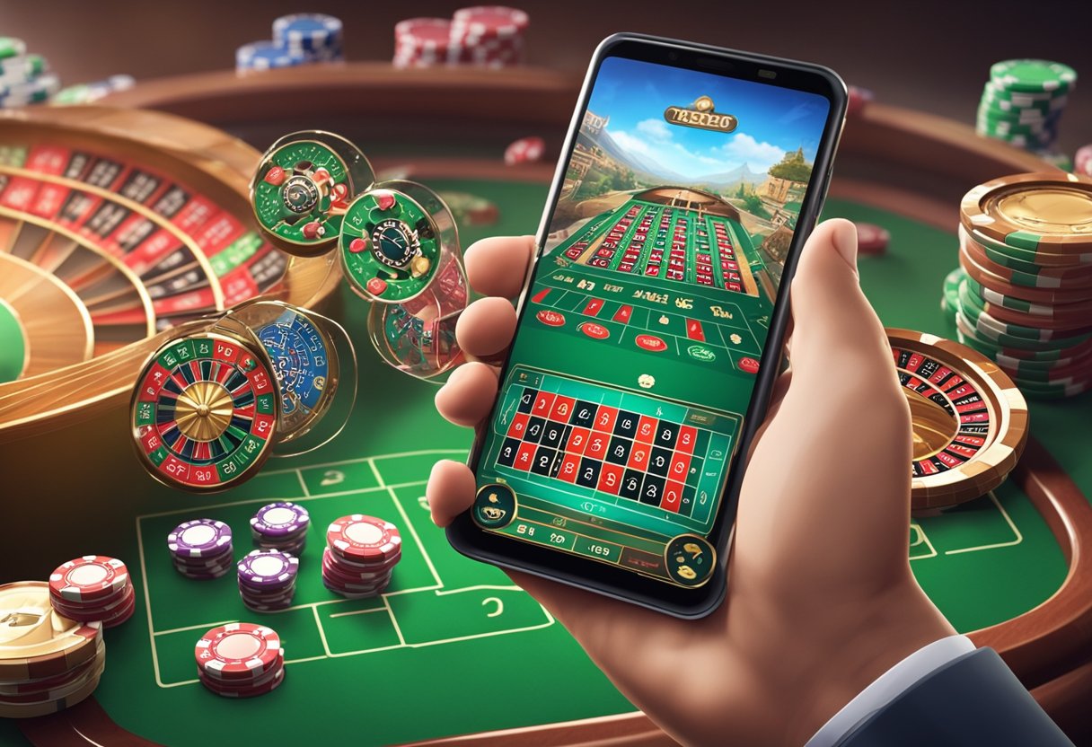 A mobile user enjoying online casino games on a smartphone, with French language options and seamless compatibility