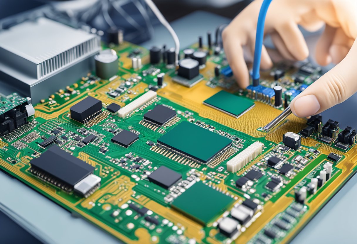 Several PCB assembly suppliers in the USA are showcased, with various electronic components being assembled onto printed circuit boards