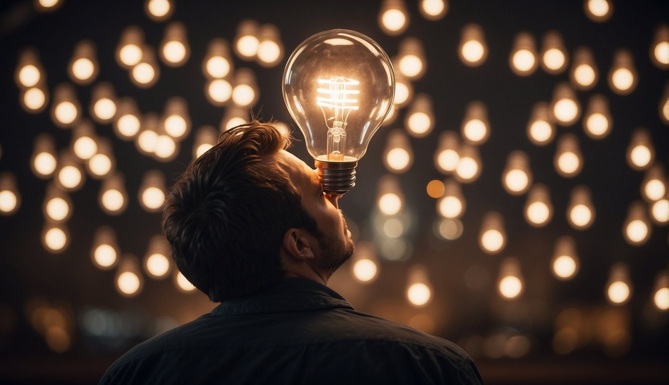 A light bulb illuminates above a person's head, symbolizing the moment of realization and understanding of a mistake