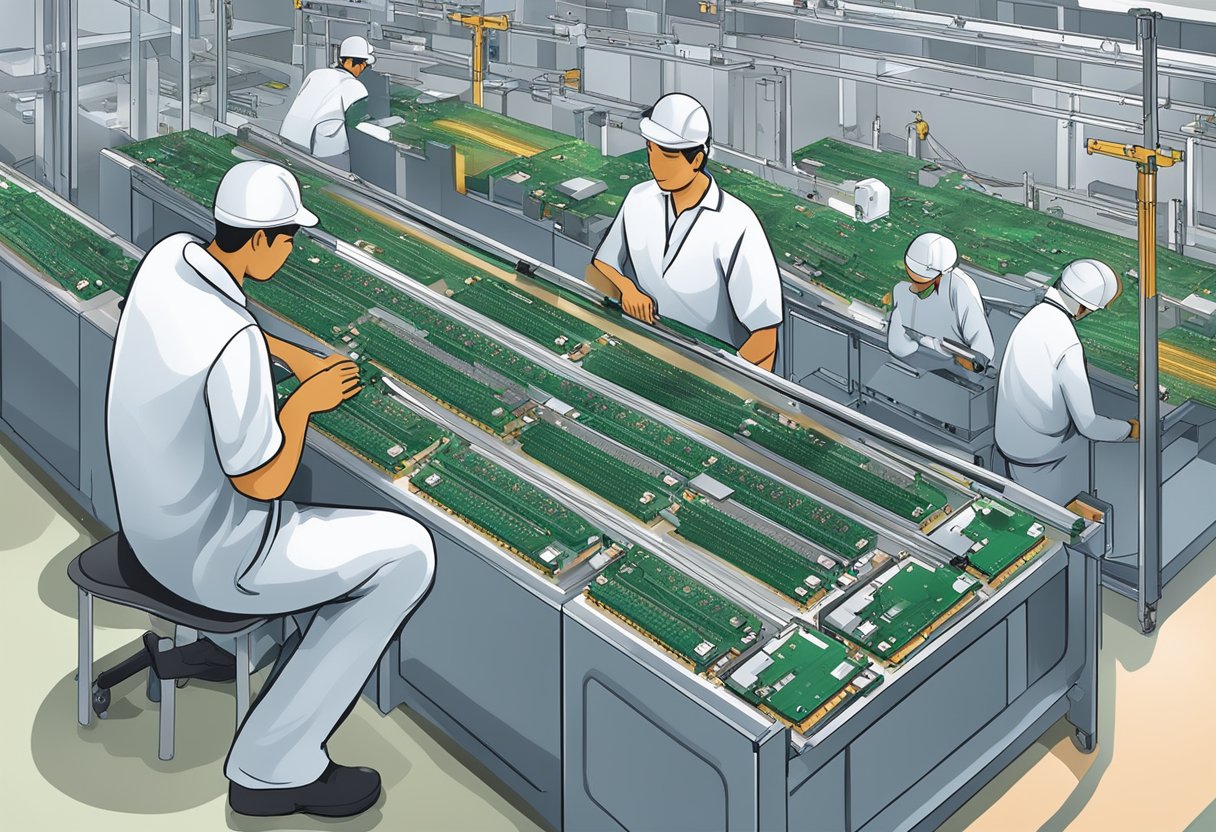 PCB components being assembled on a production line in India