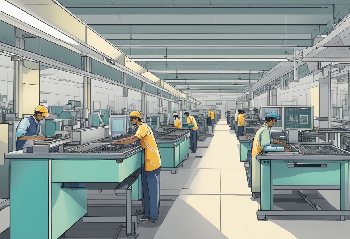 PCB assembly machines and workers in a modern Indian factory