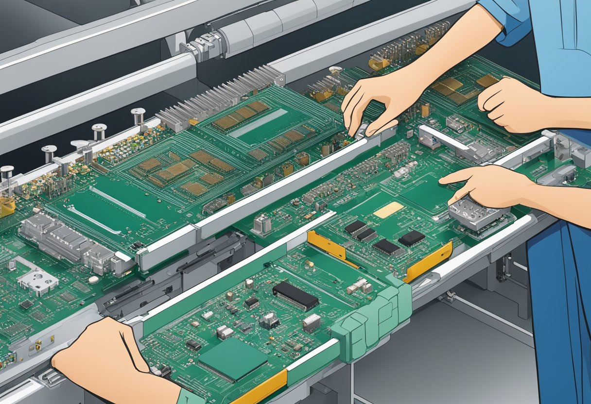 PCB components being assembled on a production line in Belgium