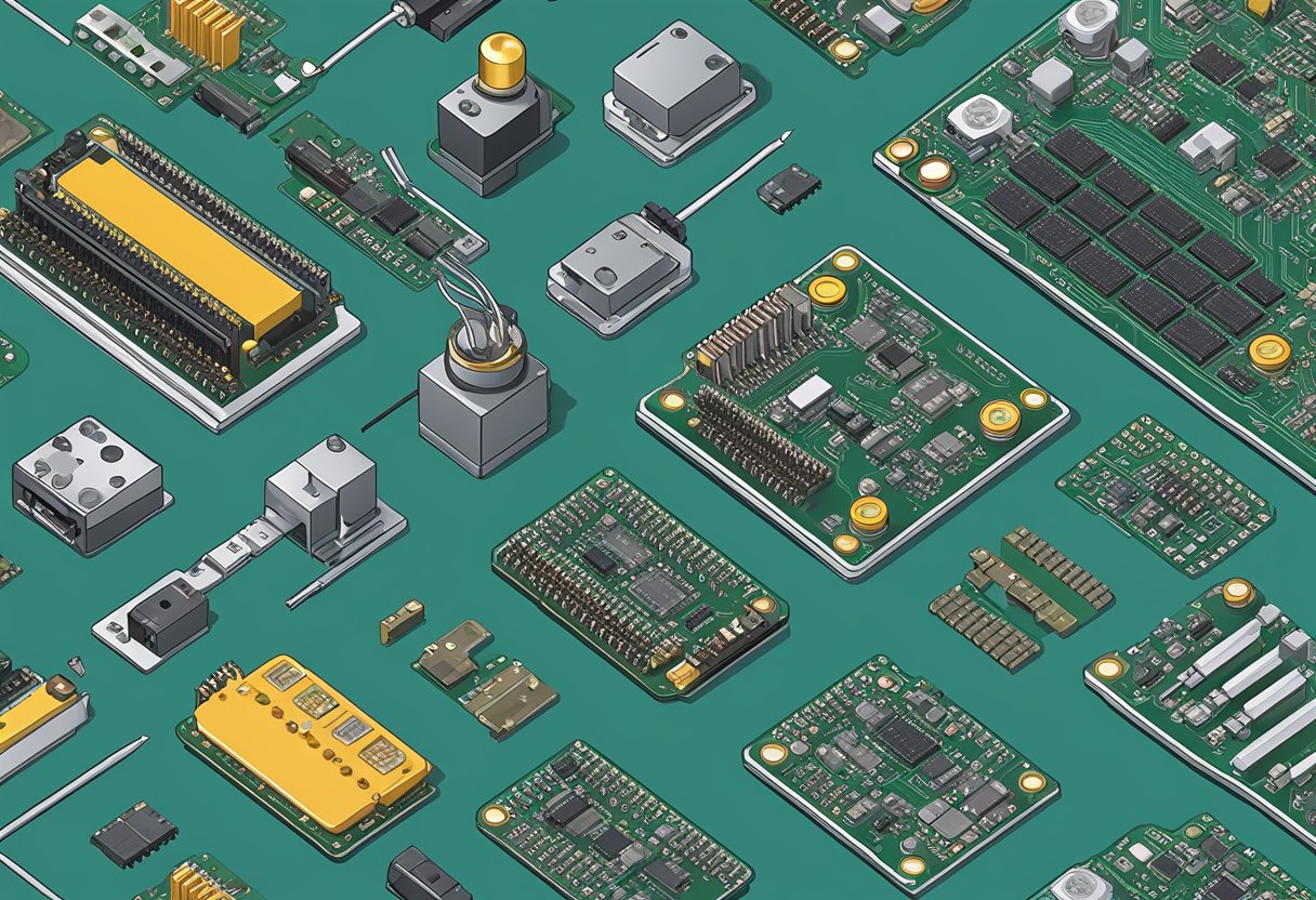 Components being placed on a PCB, soldering, inspection, and testing