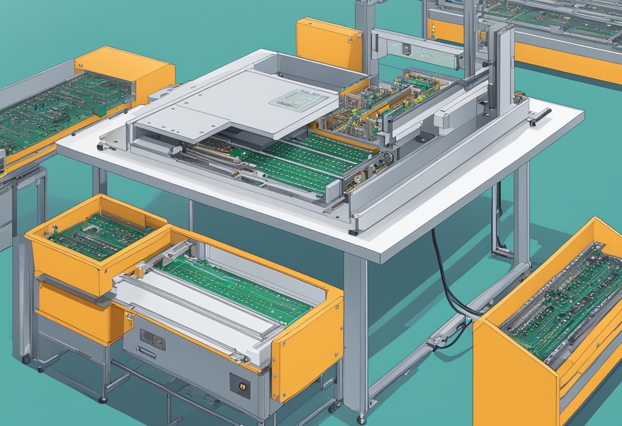 A pick and place machine is set up with a checklist for PCB assembly