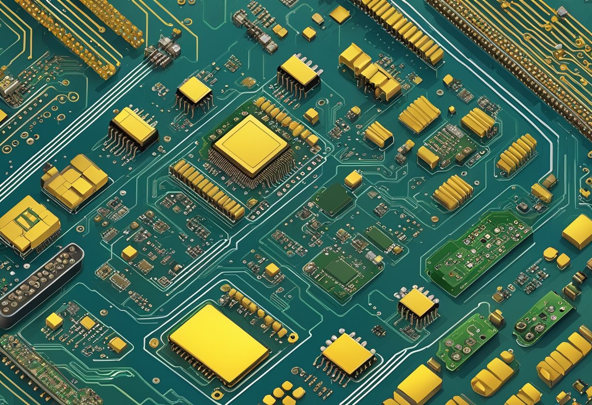 Components arranged on a printed circuit board (PCB) for assembly