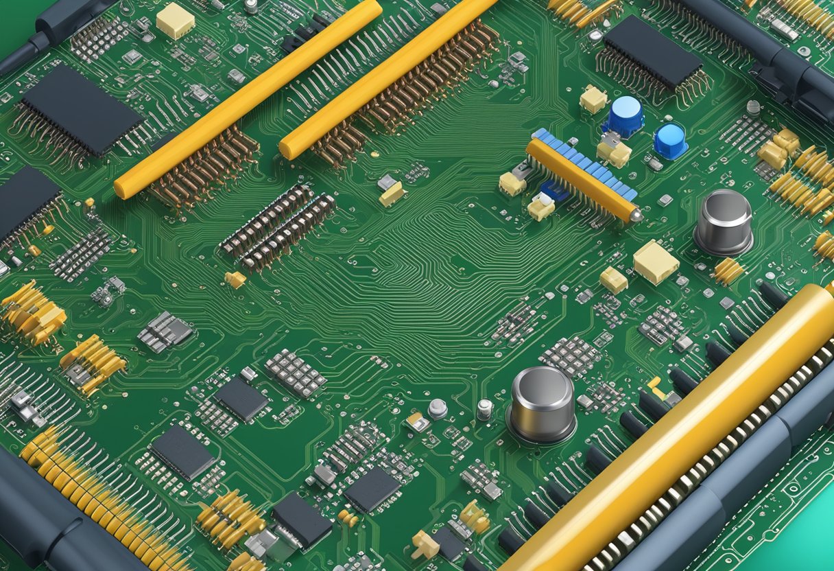 The top assembly of the PCB includes various components such as resistors, capacitors, integrated circuits, and connectors arranged in a specific layout