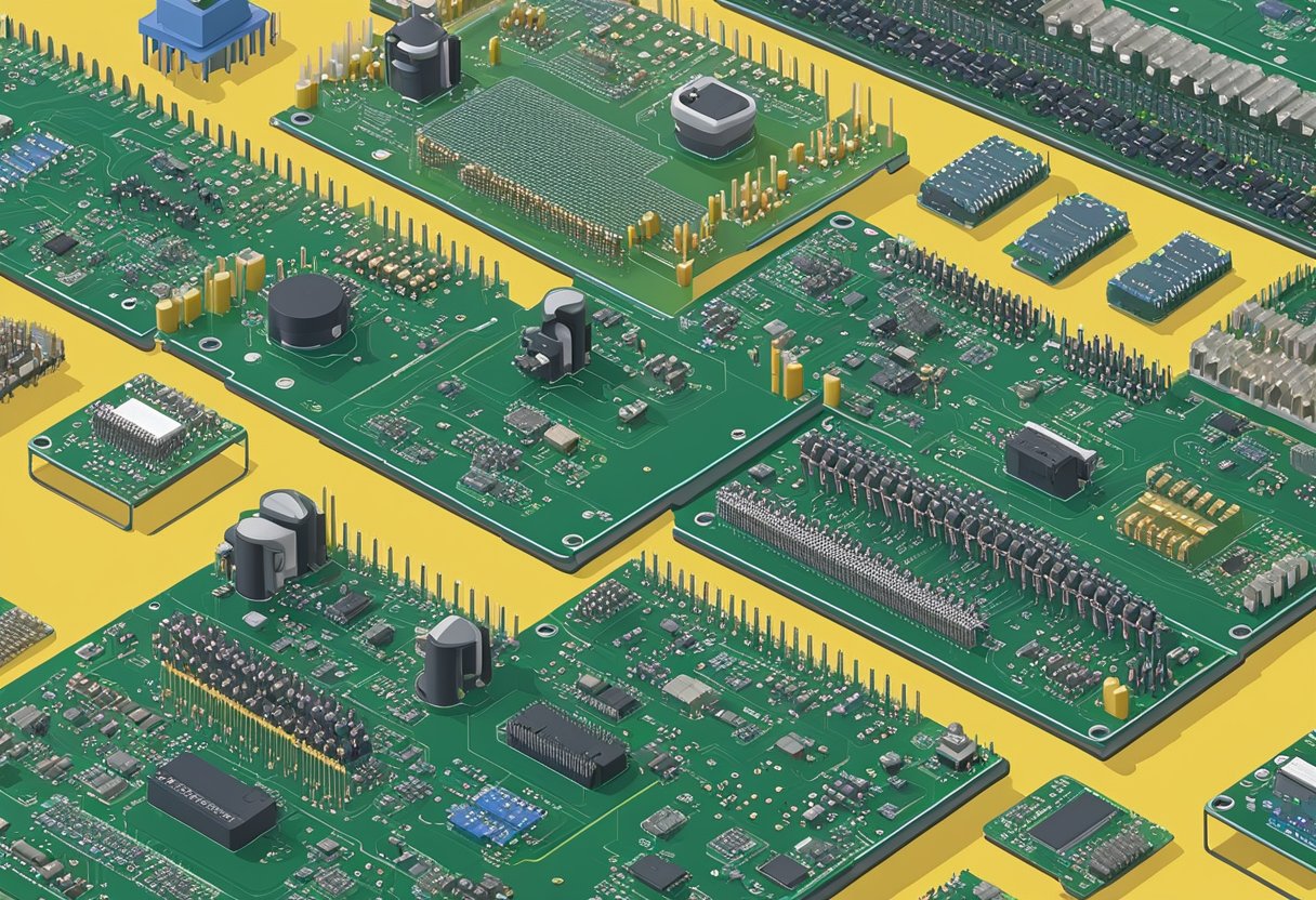 An array of electronic components arranged on a PCB in a clean and organized assembly area in Montreal