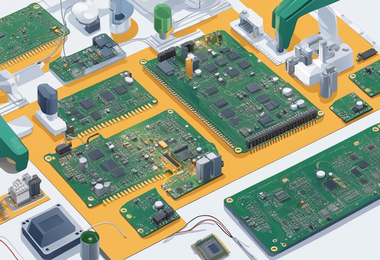 PCB components being assembled onto a circuit board following IPC standards