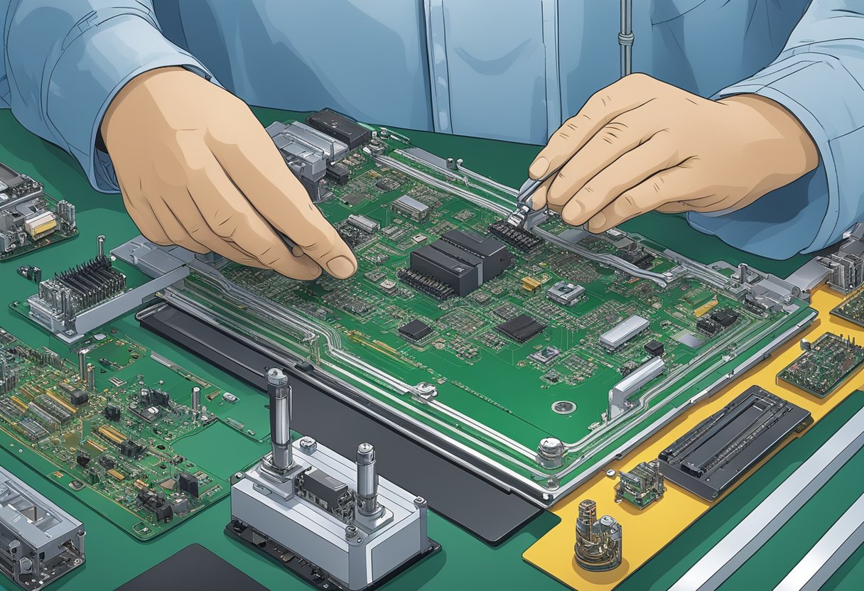 Components being placed on a printed circuit board in a UK assembly facility