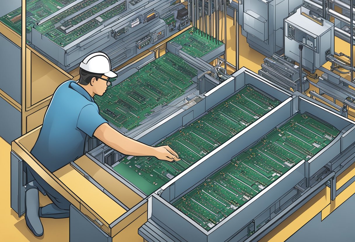 A technician swiftly assembles PCBs at Core Services facility