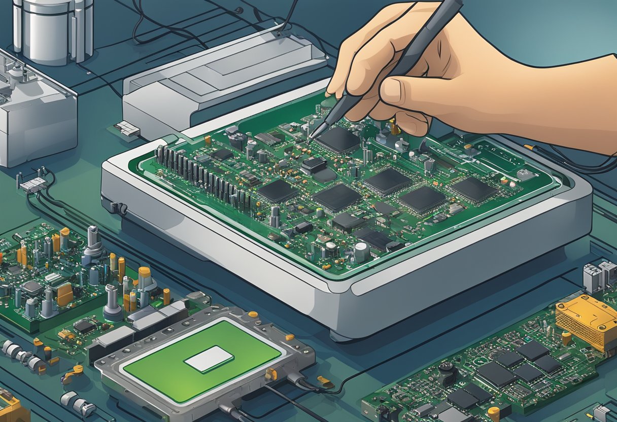 Electronic components being placed on a printed circuit board in a Canadian manufacturing facility