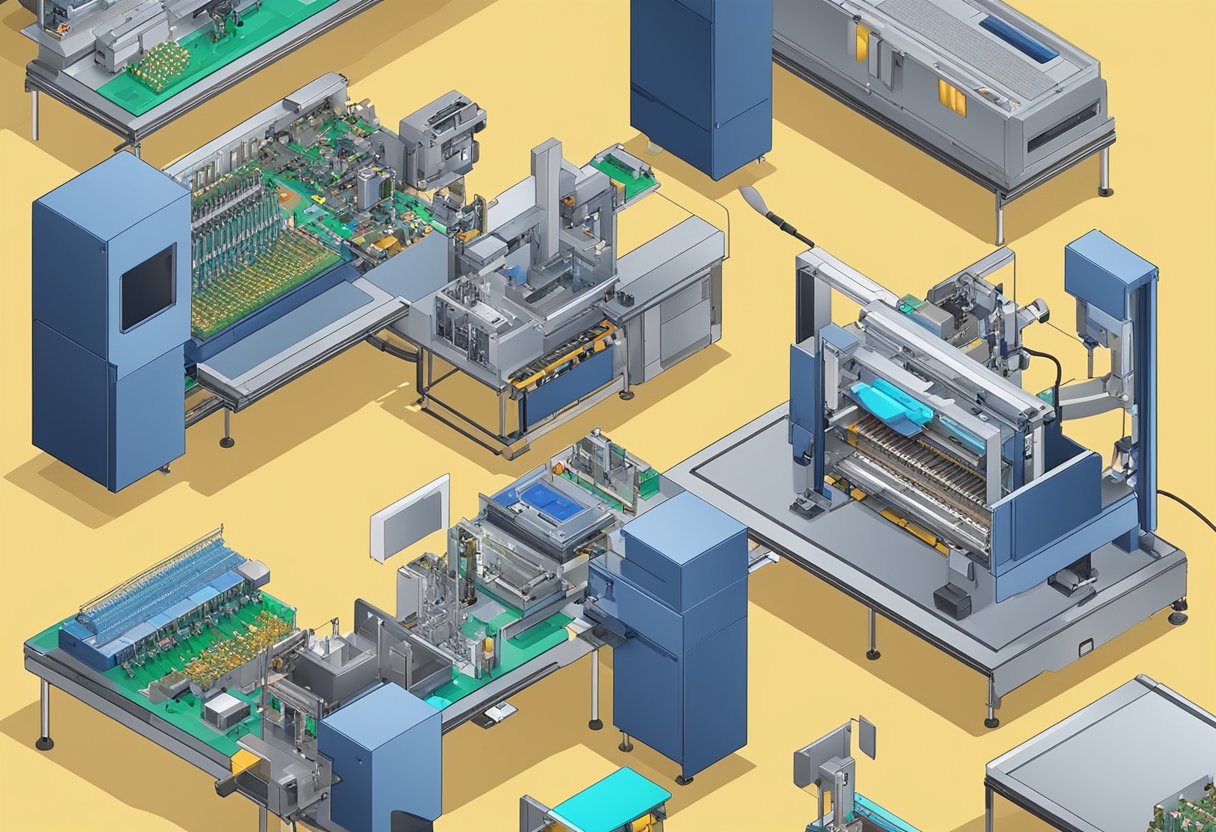 A pick and place machine swiftly assembles PCB components