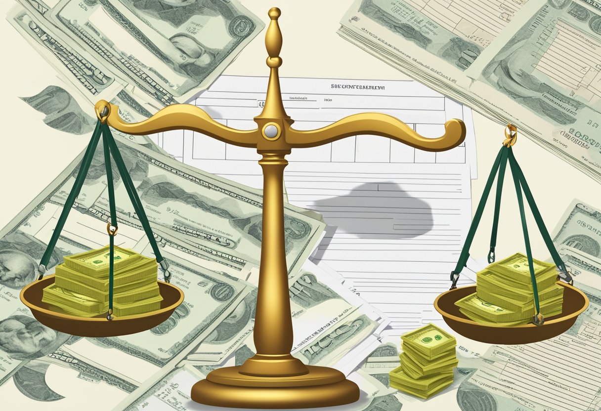A scale with money bags on one side and tax forms on the other, representing the difference between financial responsibilities for incorporated and unincorporated entities