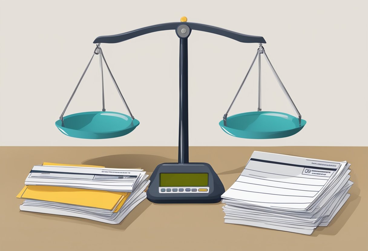 A scale weighing a stack of papers on one side and a single paper on the other, with a "compliance" label on the heavier side and "operational considerations" on the lighter side