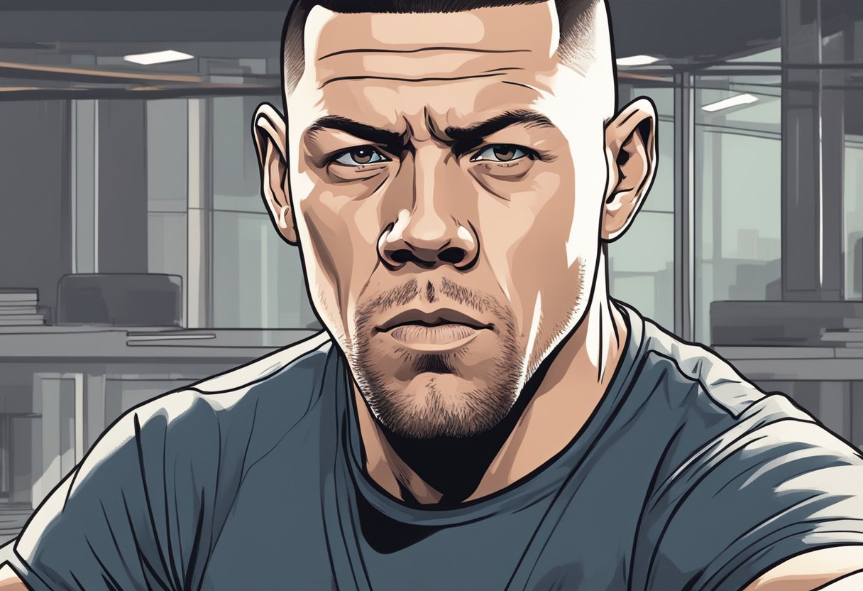 Joe Rogan interviews Nate Diaz, capturing his intensity and passion. Diaz's focused gaze and animated gestures convey his determination and confidence