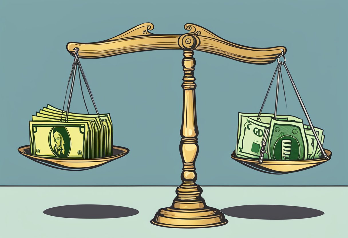 A scale weighing money leans heavily toward the corporation side, while the sole proprietorship side is barely tipping
