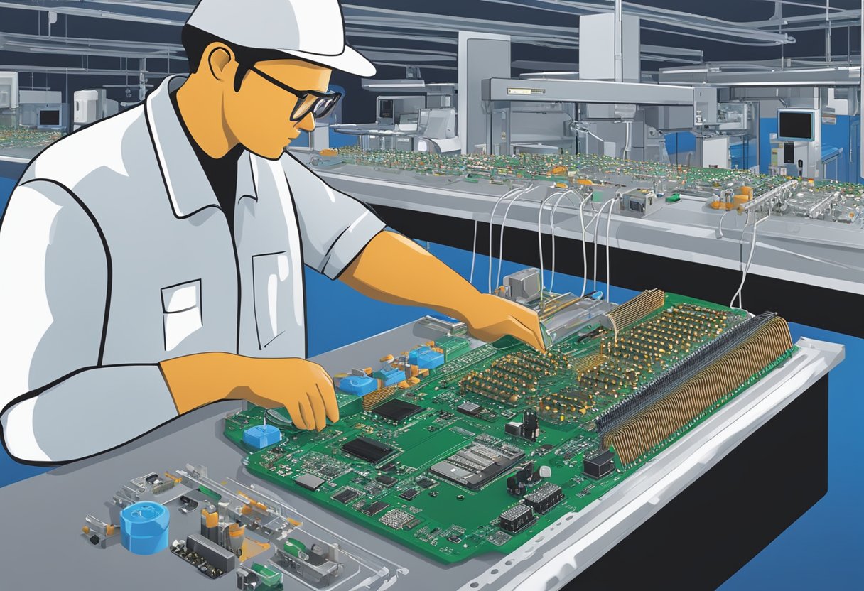 Electronic components being placed onto a printed circuit board in a manufacturing facility in Australia