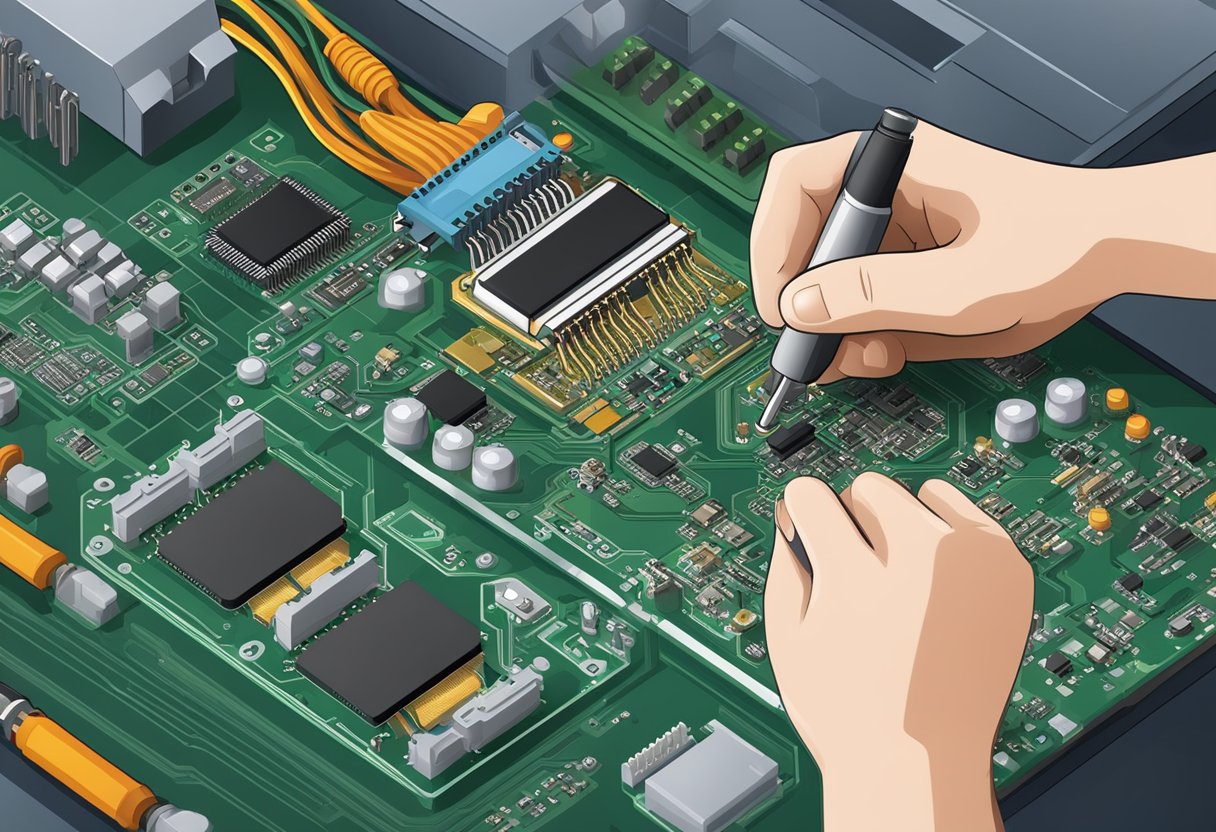 A technician carefully places electronic components onto a printed circuit board, ensuring precise alignment and soldering for the best PCB assembly