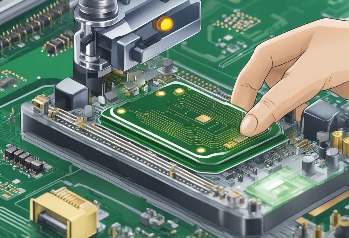 PCB components are carefully placed and soldered onto the circuit board by a robotic assembly machine