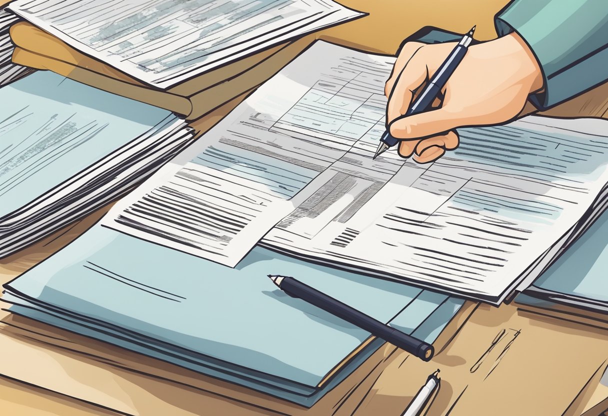 A stack of LLC articles of incorporation forms being filed with a stamp and signature