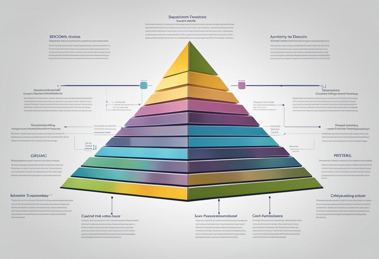 A pyramid-shaped corporate structure with clear levels of authority and decision-making, overseen by a board of directors