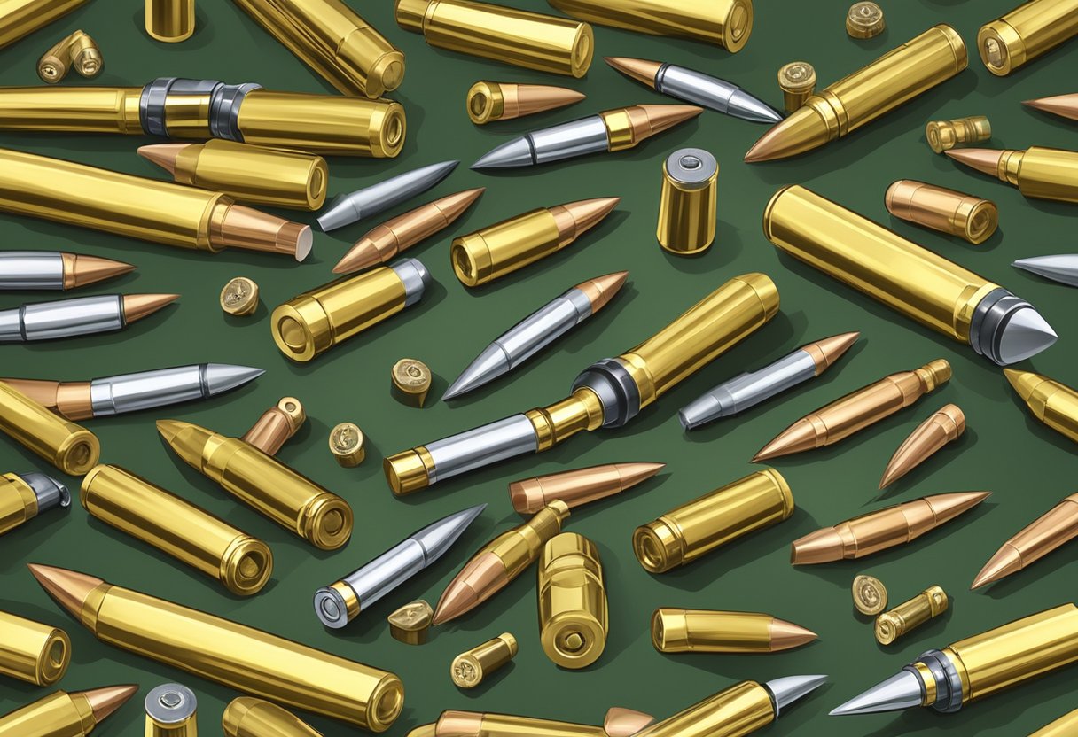 An aerial view of Ammo Inc's high-quality ammunition products displayed in a well-organized and professional manner