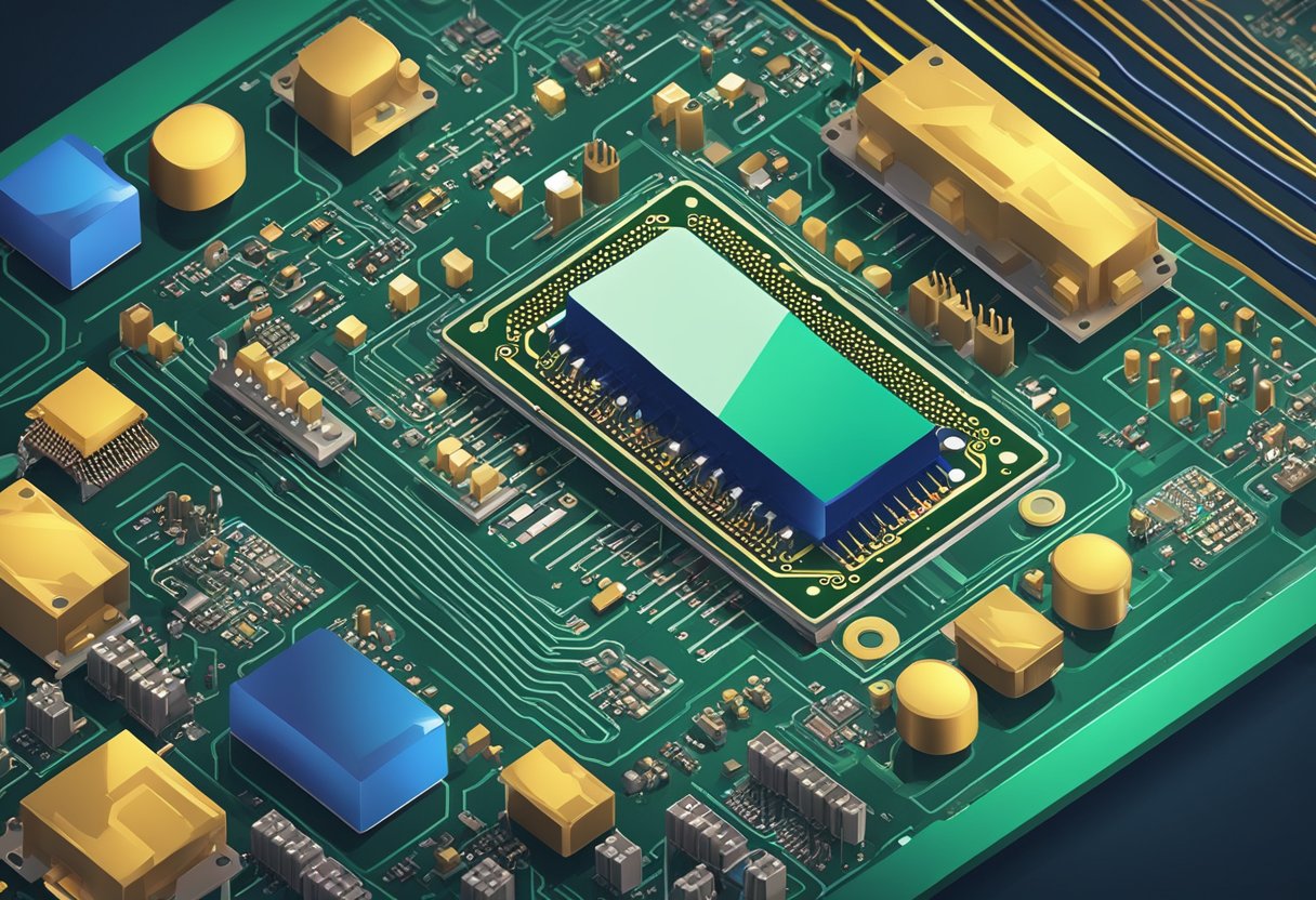 Electronic components being assembled onto a printed circuit board at a rapid pace