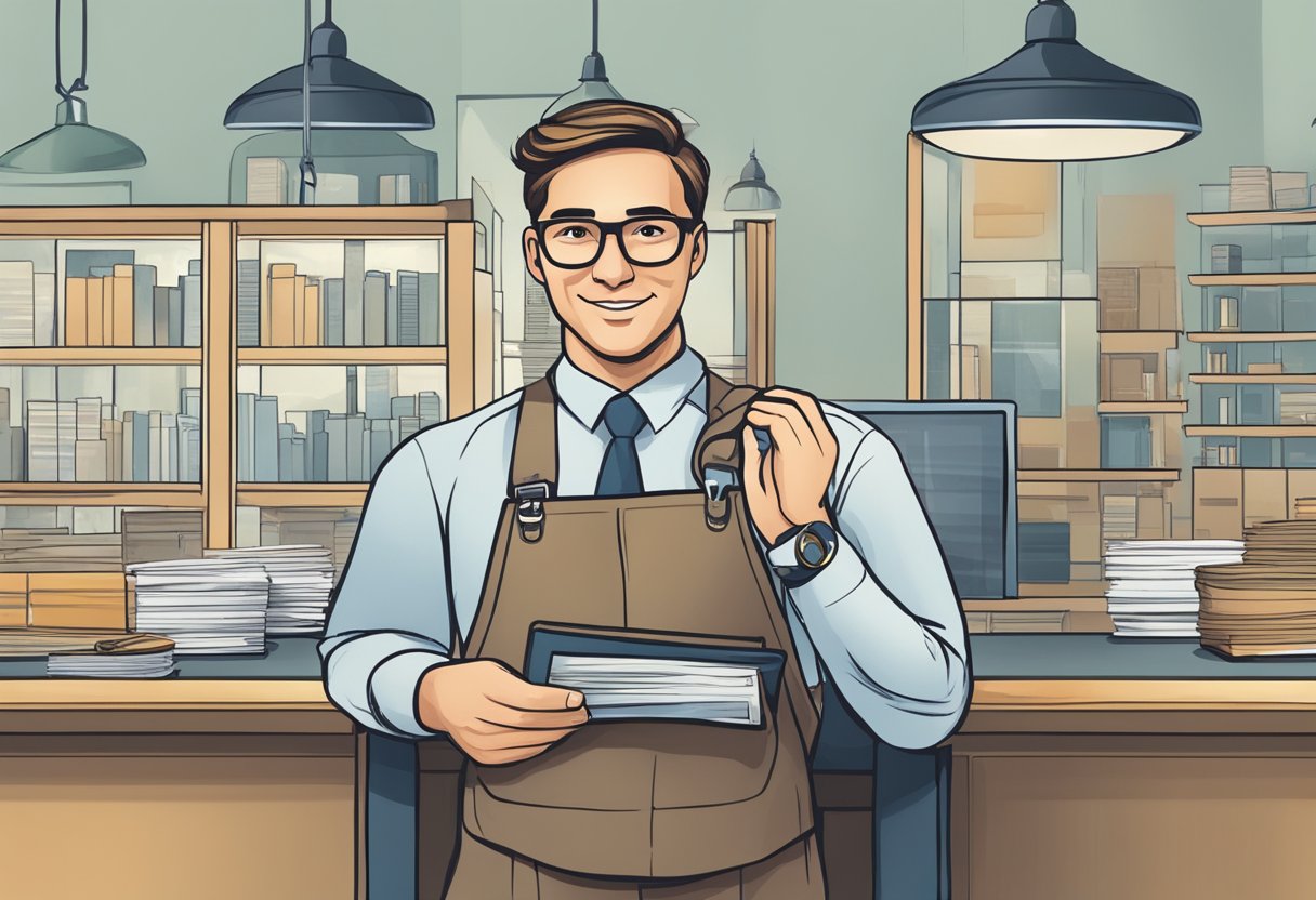 A small business owner confidently holds the reins of their company, symbolizing control and ownership. The corporation's name is prominently displayed, exuding professionalism and trust