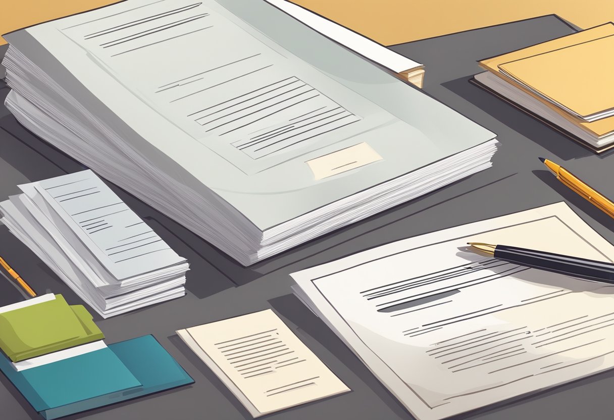 A stack of legal documents and a certificate of incorporation on a desk