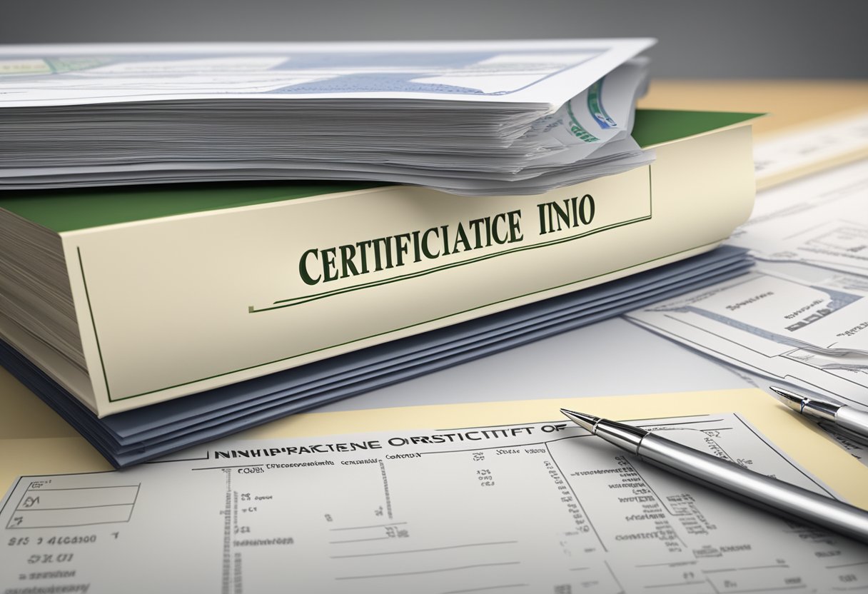 A stack of financial documents with a prominent "Certificate of Incorporation" on top