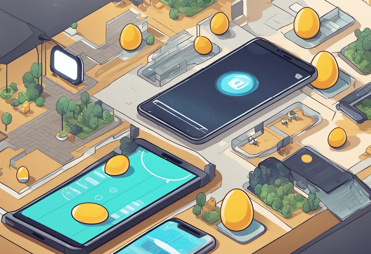 A smartphone with Egg Inc game open, offline mode activated, and gameplay in progress