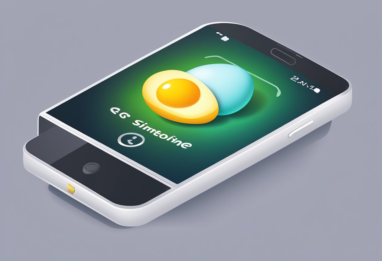 A smartphone with Egg Inc game icon, no internet symbol, and installation progress bar displayed on the screen