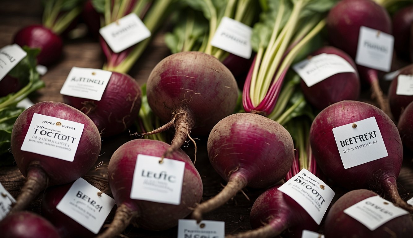 A pile of beetroot and beets with labels "beetroot" and "beets" to clarify the terminology