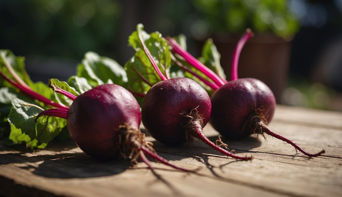 A beetroot and beets side by side, with a focus on their appearance and texture