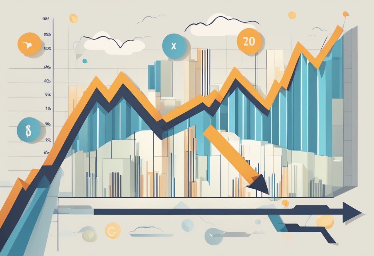 A graph showing a decrease in corporate profits and investments as the tax rate rises, with arrows pointing downward to represent economic decline