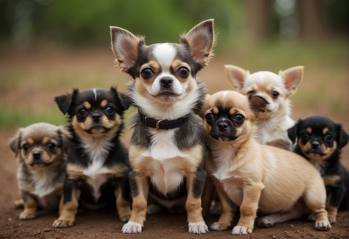 A chihuahua surrounded by multiple puppies, representing the frequently asked question "how many babies does a chihuahua have?"